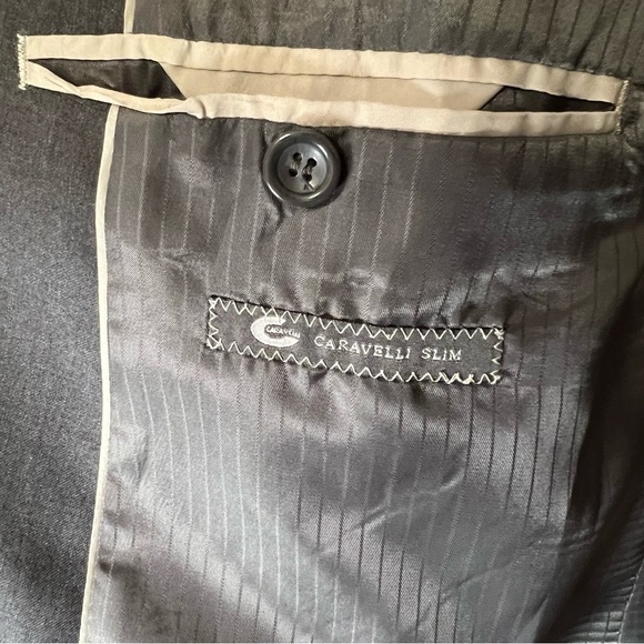 Caravelli Harry 2-Button Blazer Superior 150s Sz 46L Suit Jacket Dark Gray Italy - Picture 7 of 11